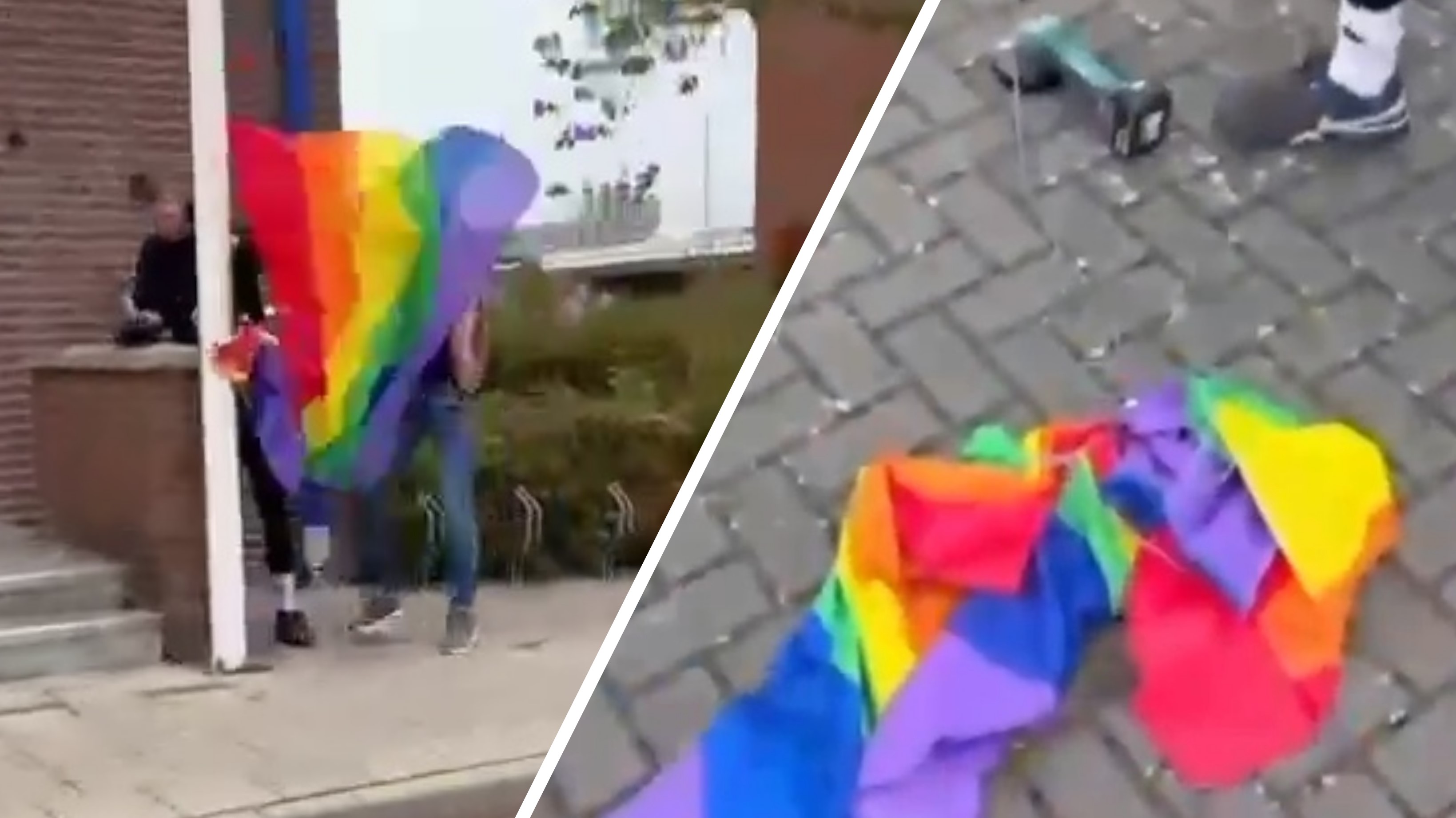 Omroep Flevoland - Nieuws - Commotie door regenboogvlag bij politiebureau Urk, man aangehouden die vlag naar beneden haalde